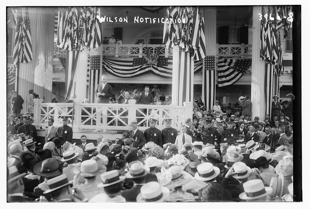 President Woodrow Wilson at Shadow Lawn, near Long Branch, New Jersey, receiving news of his 1916 Democratic Party presidential candidate  nomination.